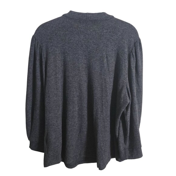 Adrienne Vittadini Gray Soft Rhinestone Button Puff Shoulder Sweater Size XL - Picture 3 of 7